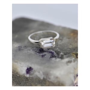 Image of Clear Quartz rectangular cut wide band silver ring