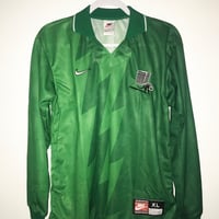 Green/Green Vintage Nike Long-Sleeve Football Shirt w/ Cat Embroidery (Women's Small)