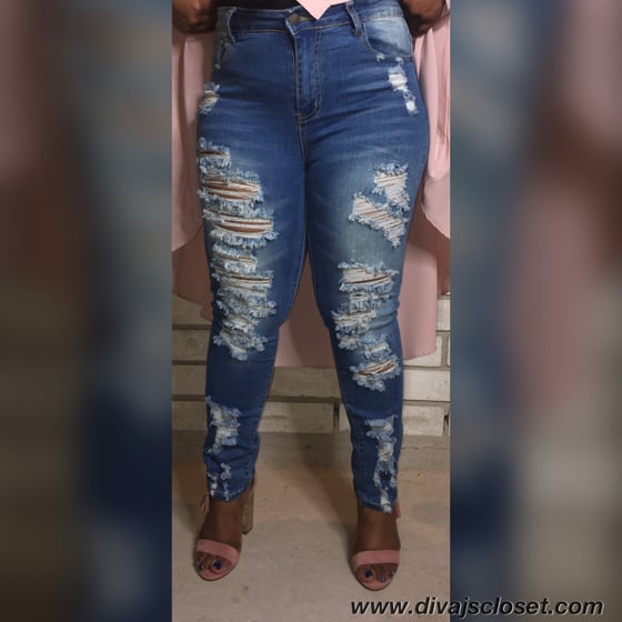 Image of Medium Wash Distressed Jeans 