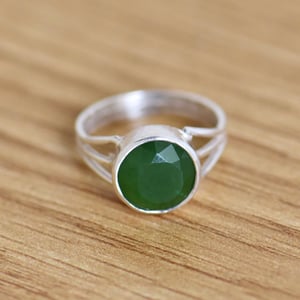 Image of Dragon Claw x Vietnam Green Jade round cut silver ring