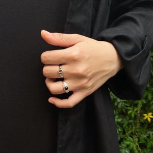 Image of Black Agate cabochon cut vintage style silver ring