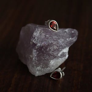 Image of Red Garnet 2 shapes mixed silver stud earrings