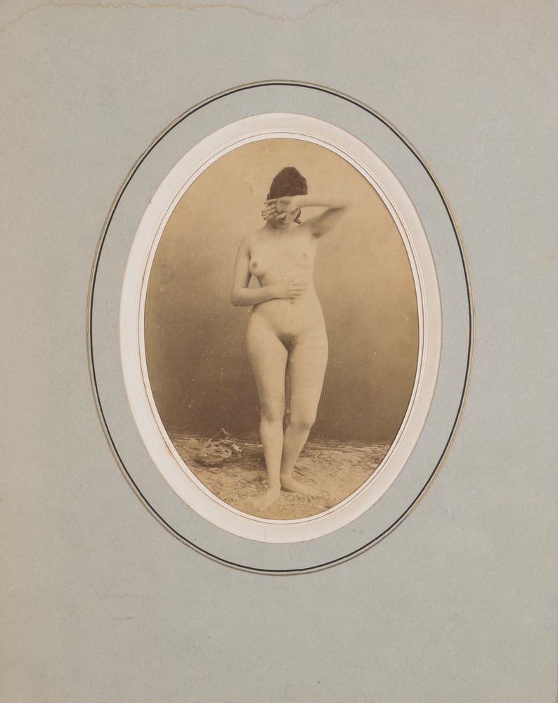 Image of Anonymous: female nude posing like Phryné, ca. 1865
