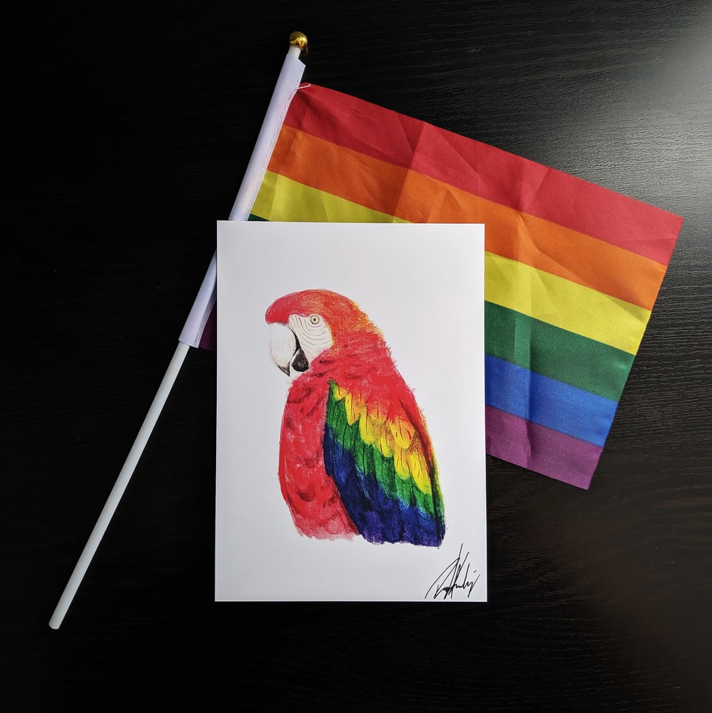 Image of Gay Pride Macaw 5x7 Art Print
