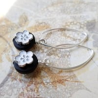 Image 1 of Black + White Flower Earrings