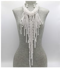 Image 1 of White Pearl Beaded Fringe Fashion Necklace Set