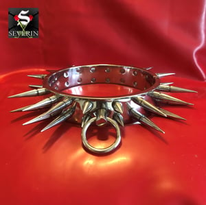 Image of DOUBLE ROW SPIKED COLLAR - CHROME FINISH - HINGED WITH RING