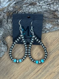 Image 1 of 4mm Sterling Silver Pearl Blue Kingman Teardrop Hoops