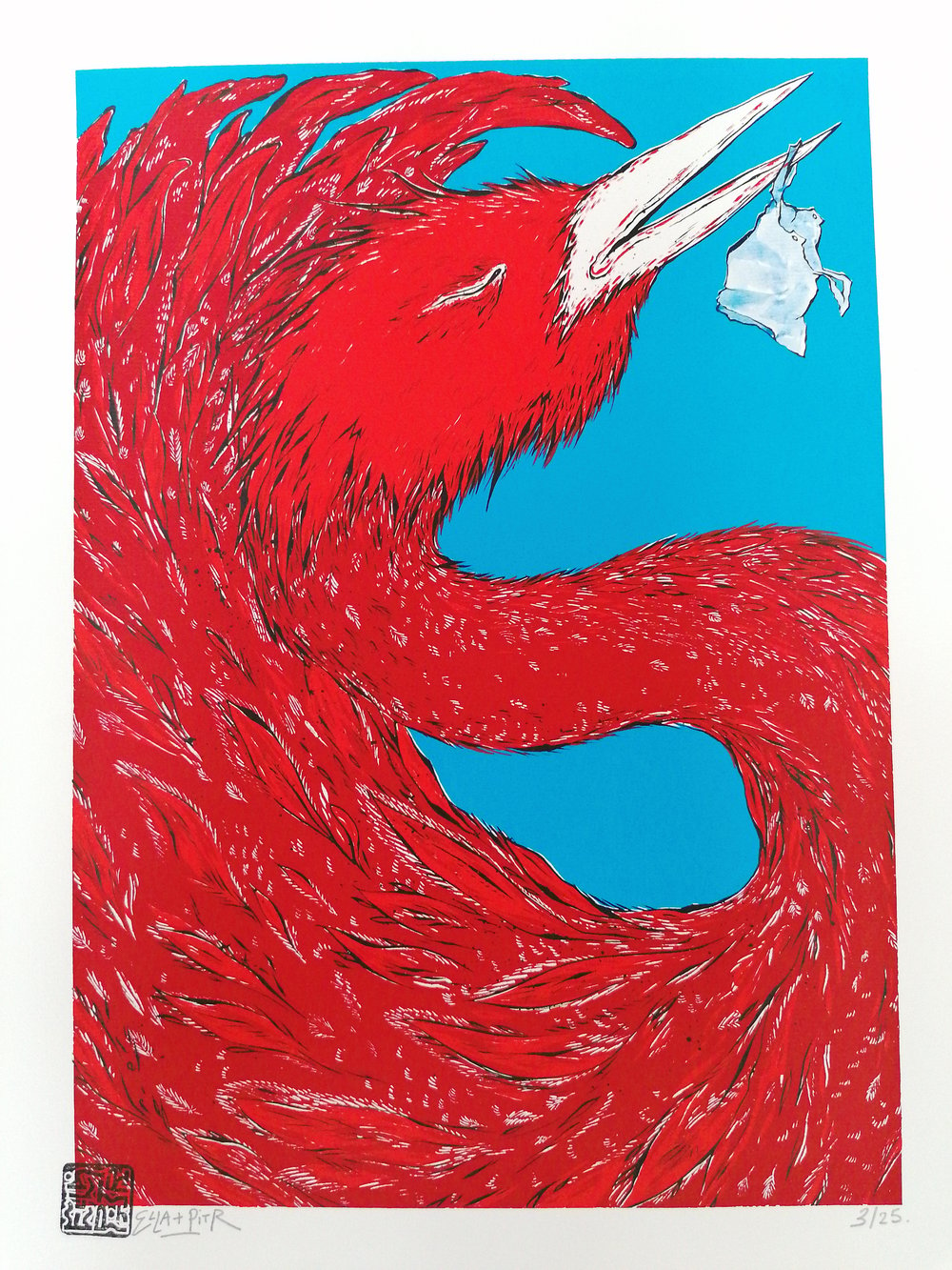 Image of "Oiseaux de printemps", bleu, sérigraphie 4 couleurs. 48 x 36 cm. 