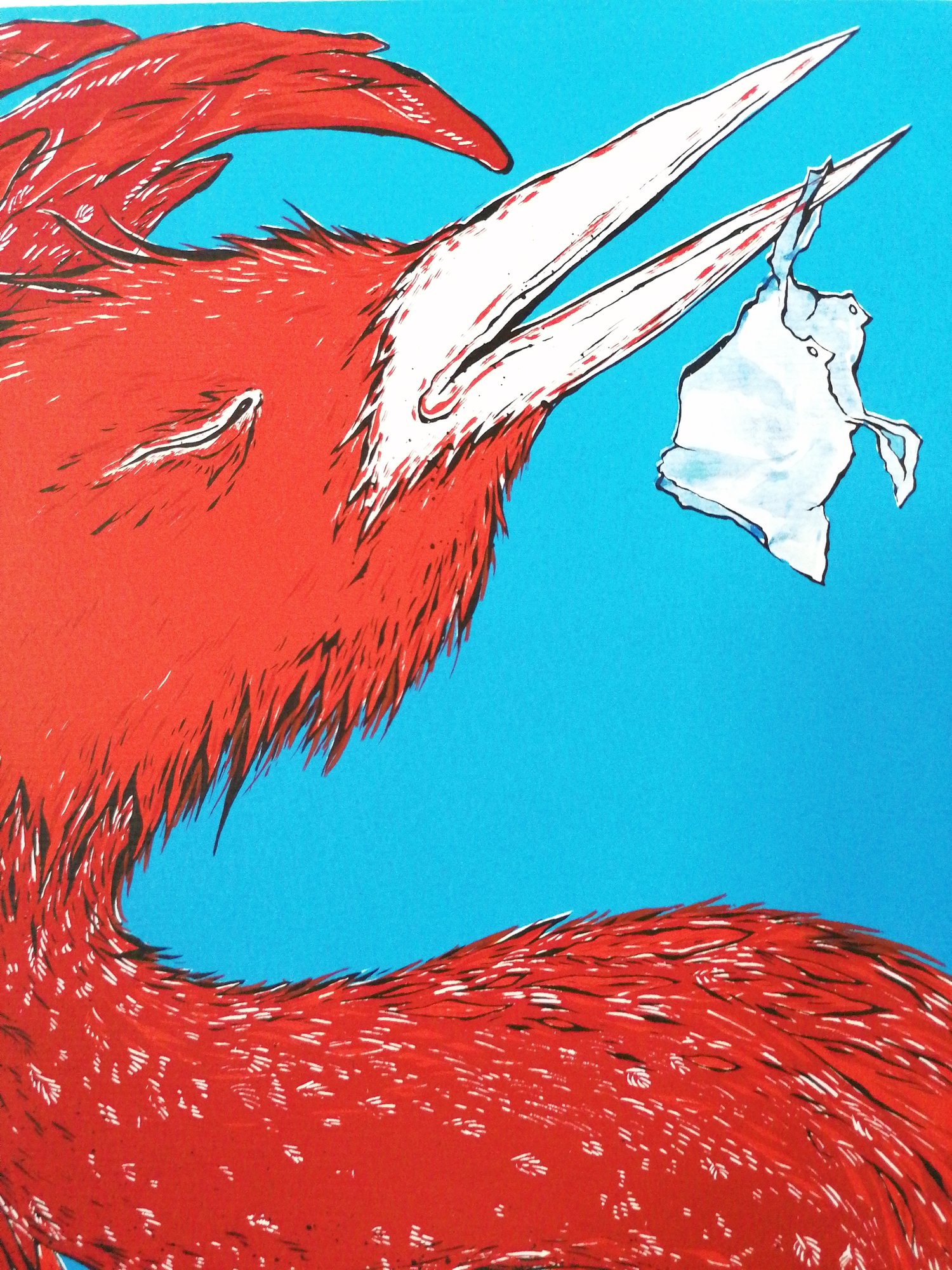 Image of "Oiseaux de printemps", bleu, sérigraphie 4 couleurs. 48 x 36 cm.