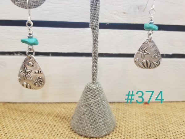 Image of Recycled Fine Silver- Handmade- Turquoise- Earrings- Shells- #374
