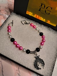 Image 1 of Pink, Pearl & Black Afro Queen Charm bracelet 