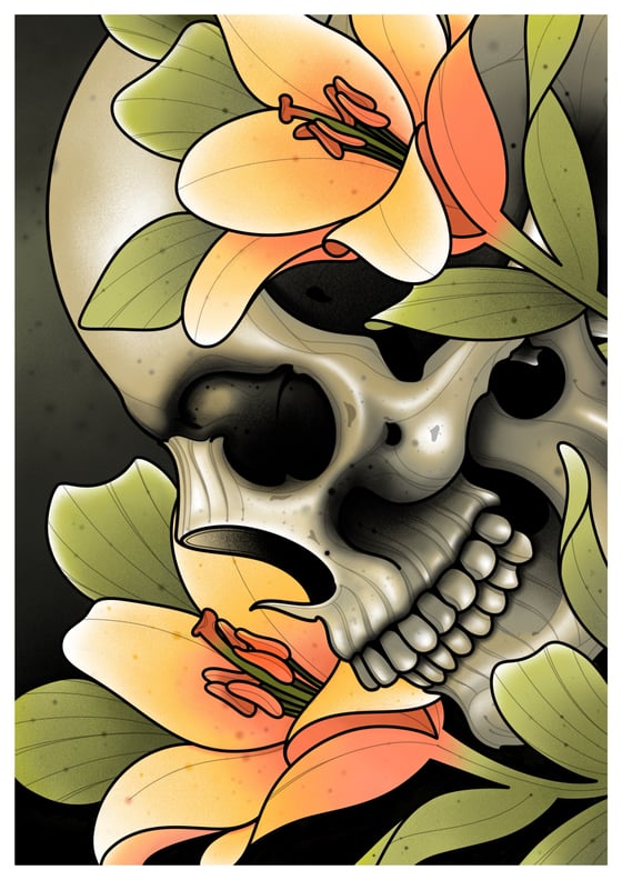 Image of Skull and Lillies (A3)