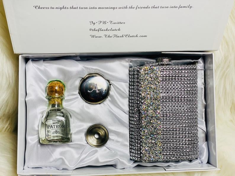 12 oz Silver Rhinestone Flask purse 