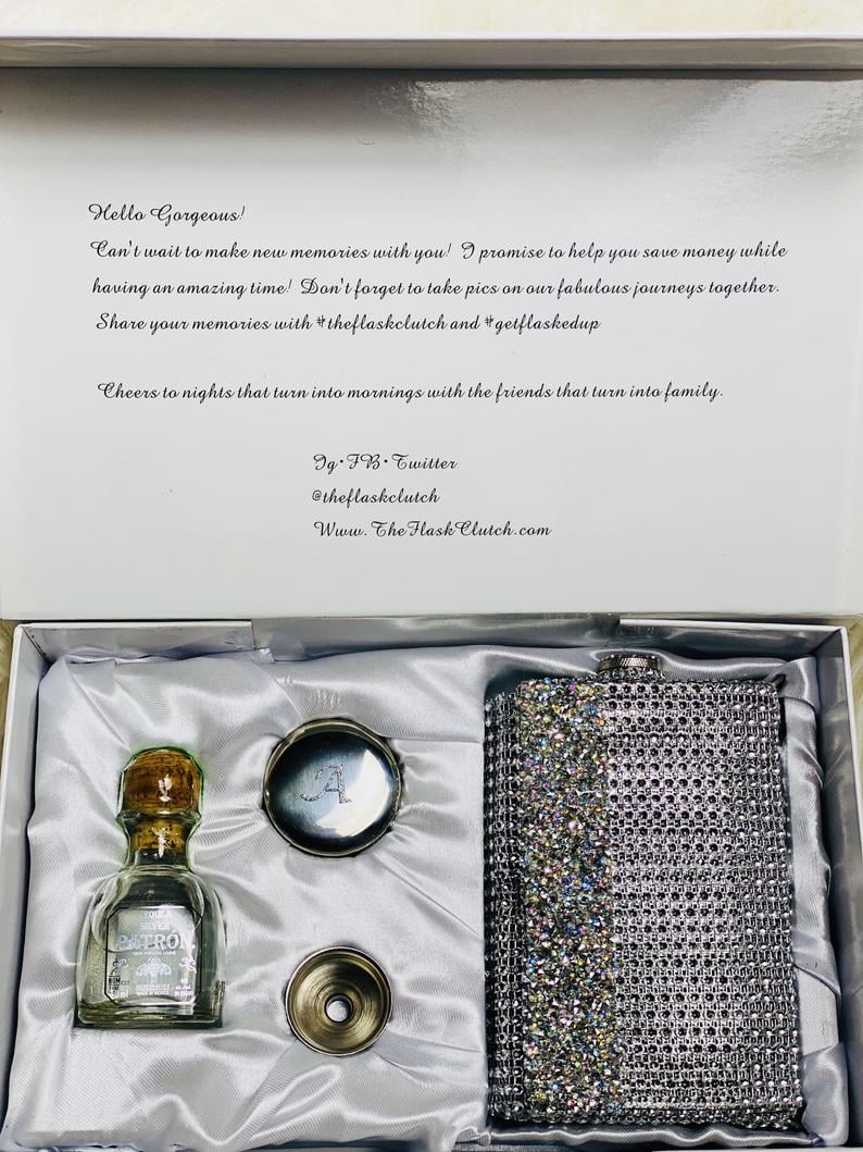 12 oz Silver Rhinestone Flask purse 