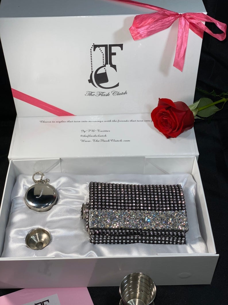 8 OZ BLING BLACK FLASK PURSE GIFT SET