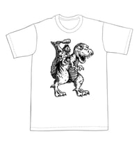 Image 1 of Into battle! T-rex and Caveman T-shirt (B1) **FREE SHIPPING**