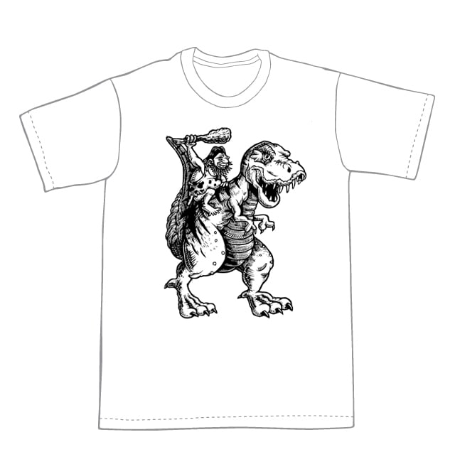 Into battle! T-rex and Caveman T-shirt (B1) **FREE SHIPPING**