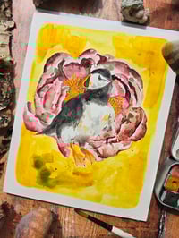 Image 4 of "Puffin & Peony" Original