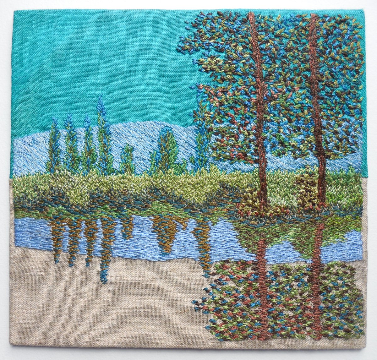 Image of 'Reflections' Fields in Spring - embroidery artwork
