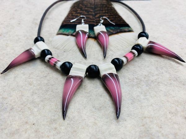 Image of Pink/Black Necklace & Earring Combo