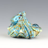 Image 1 of XXXL. Reticulated Turquoise Octopus - Lampwork Glass Sculpture Pendant Bead or Paperweight 