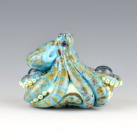 Image 2 of XXXL. Reticulated Turquoise Octopus - Lampwork Glass Sculpture Pendant Bead or Paperweight 