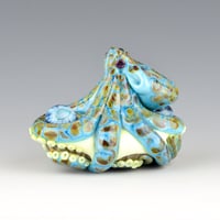 Image 4 of XXXL. Reticulated Turquoise Octopus - Lampwork Glass Sculpture Pendant Bead or Paperweight 