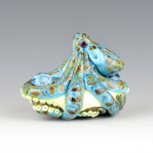 Image of XXXL. Reticulated Turquoise Octopus - Lampwork Glass Sculpture Pendant Bead or Paperweight 