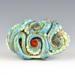 Image of XXXL. Reticulated Turquoise Octopus - Lampwork Glass Sculpture Pendant Bead or Paperweight 