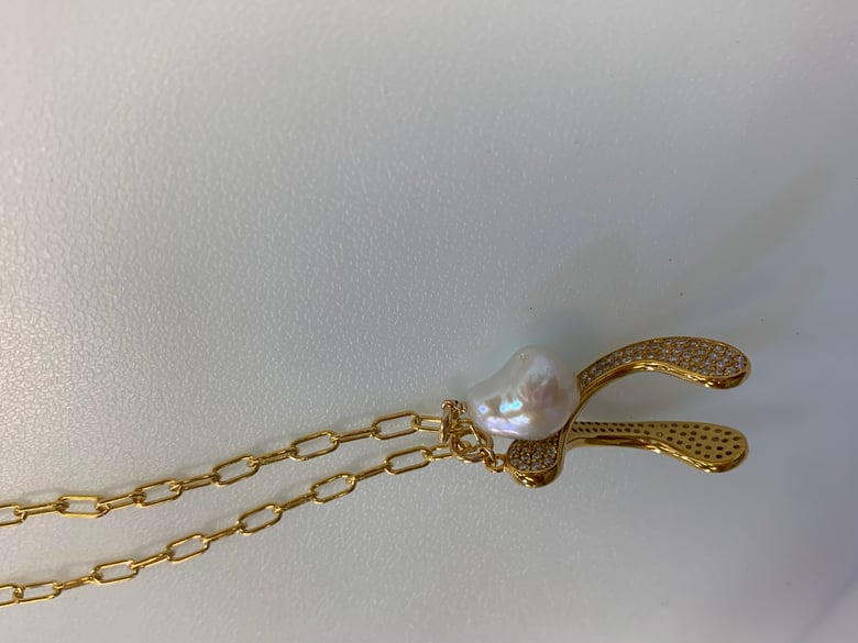 Image of Diamond Pearl Wishbone necklace 