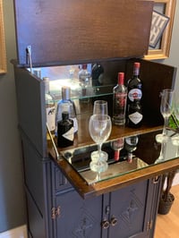 Image 5 of Solid oak drinks cabinet in dark grey & gold.