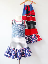 Image 5 of daisy butterfly stripe vintage fabric upcycled 4/5 courtneycourtney tank shift dress red white blue