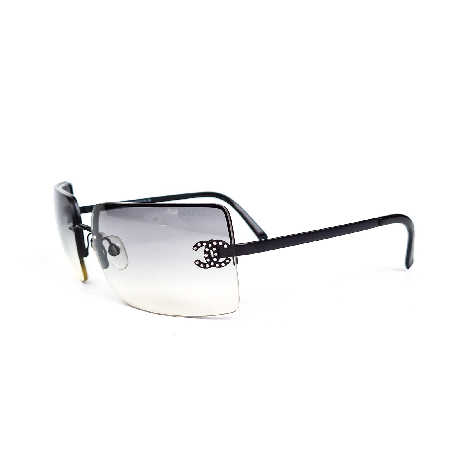Chanel 4092B Crystal CC Rimless Sunglasses Black  The Vintage Hut