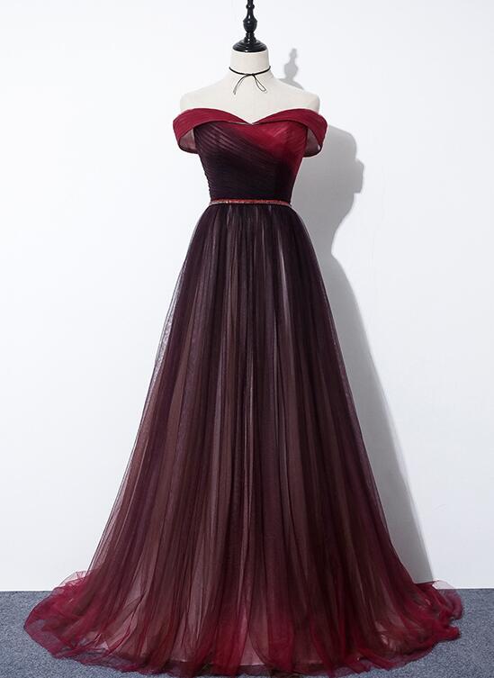 Beautiful Beaded Tulle Red Dress, Long Prom Dress | BeMyBridesmaid