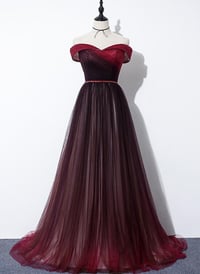 Image 1 of Beautiful Beaded Tulle Dark Red Gradient Evening Dress, Long Prom Dress