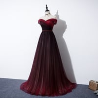 Image 3 of Beautiful Beaded Tulle Dark Red Gradient Evening Dress, Long Prom Dress