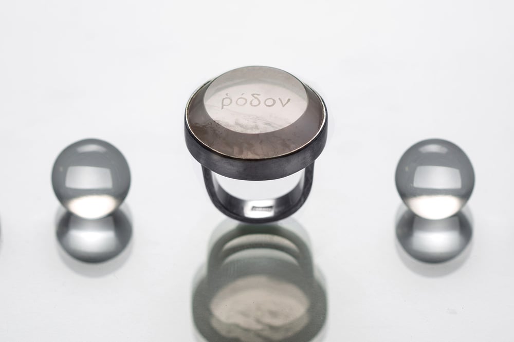 Image of "Rose" silver ring with rose quartz · ῥόδον ·