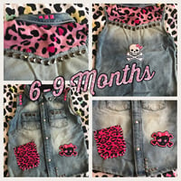 Unique Kids Cut-Off Denim Jacket - Pink Leopard Print, Skulls, Studs