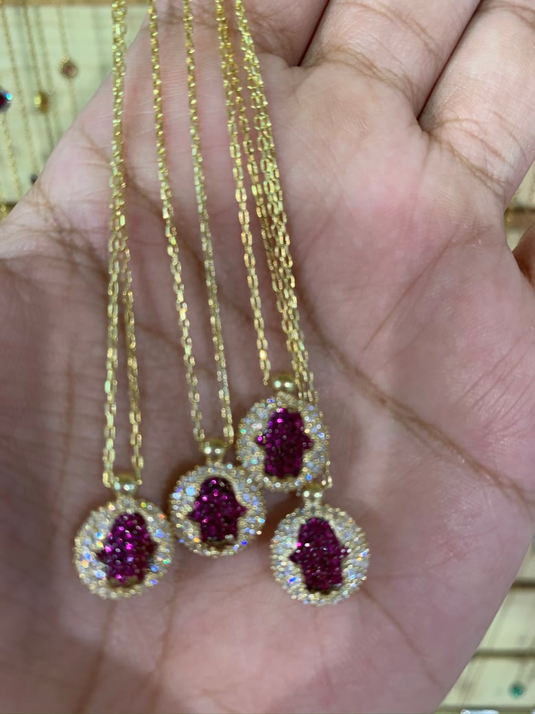 Image of Pink Diamond Hamsa necklace 