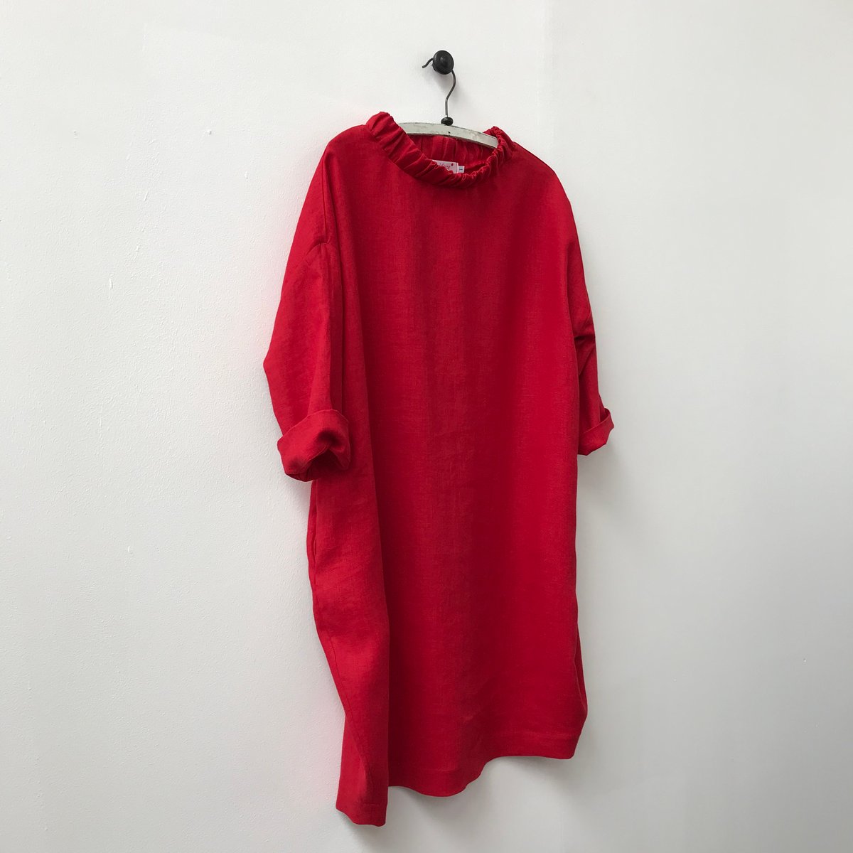 Image of Linen Ruched Neck Cocoon Dress