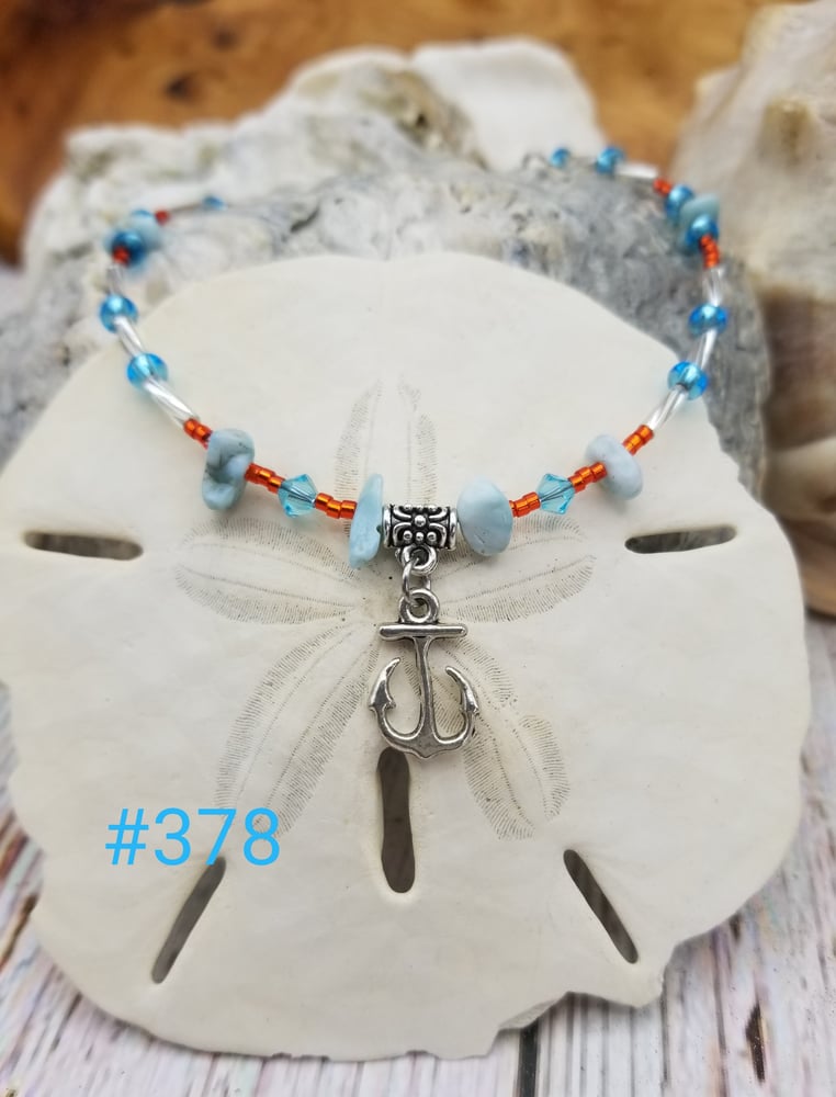 Image of Larimar- Czech Seed Beads- Anchor- Anklet- #378