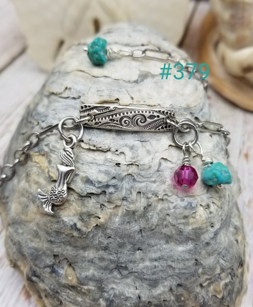 Image of Fine Silver- Recycled Silver- Handmade- Turquoise- Mermaid- Anklet- #379