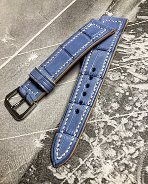 Image of Hand-stitched Light blue alligator watch strap
