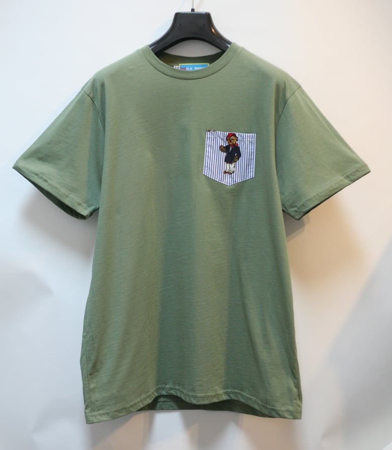 Image of Olive Green Teddy Bear Pocket Tee Shirt