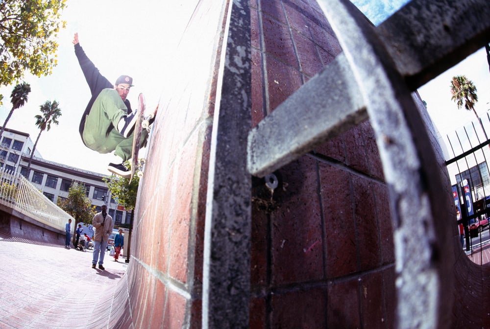 Sean Young, high frontside 16th and Mission banks SF 1994 by Tobin Yelland