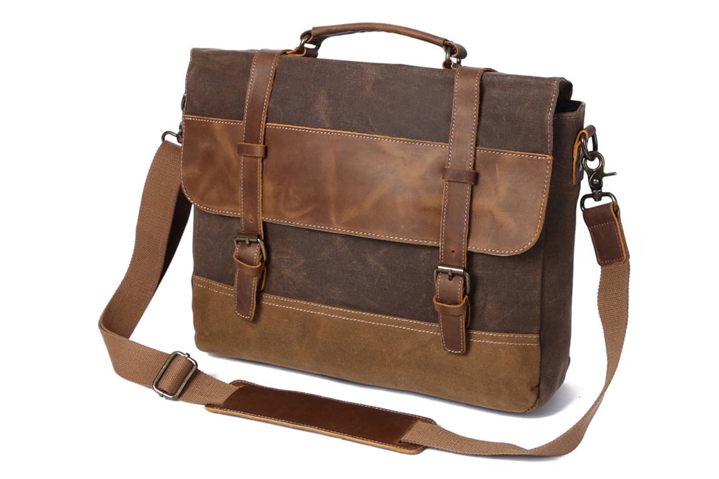 Waxed Canvas Leather Messenger Bag, Men's Shoulder Bag FX8806 ...