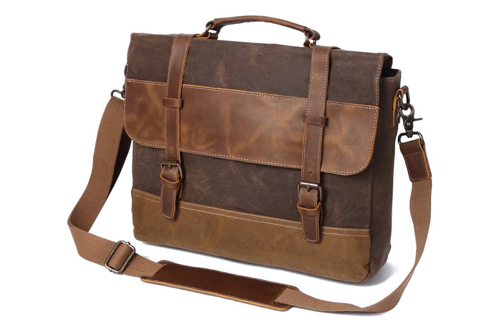Image of Waxed Canvas Leather Messenger Bag, Men's Shoulder Bag FX8806