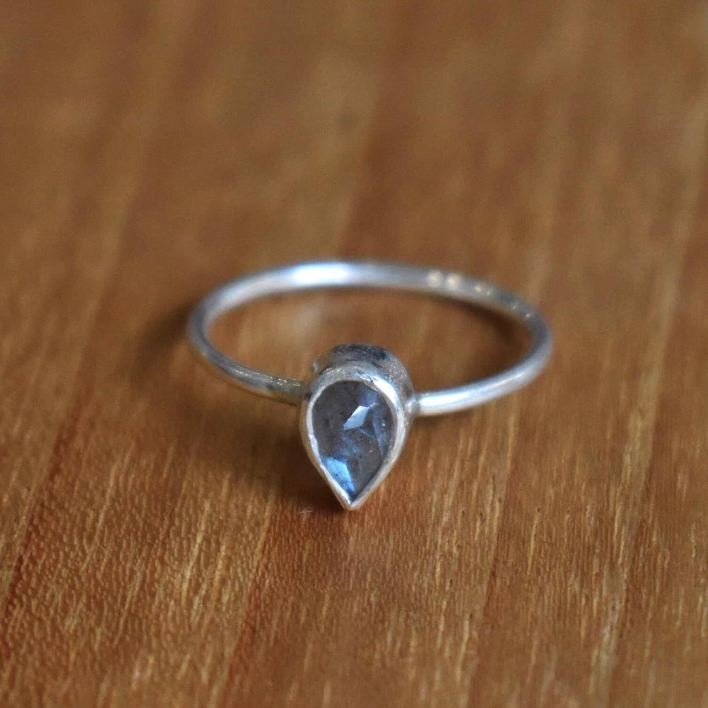 Image of Labradorite Moonstone mixed cut pear shape classic silver ring