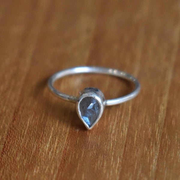 Image of Labradorite Moonstone mixed cut pear shape classic silver ring